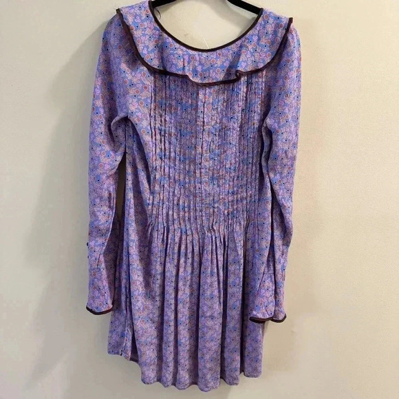 Free People Blossom Baby Mini Dress Floral Printed Ruffle Button Bell sleeve XS - Picture 5 of 9